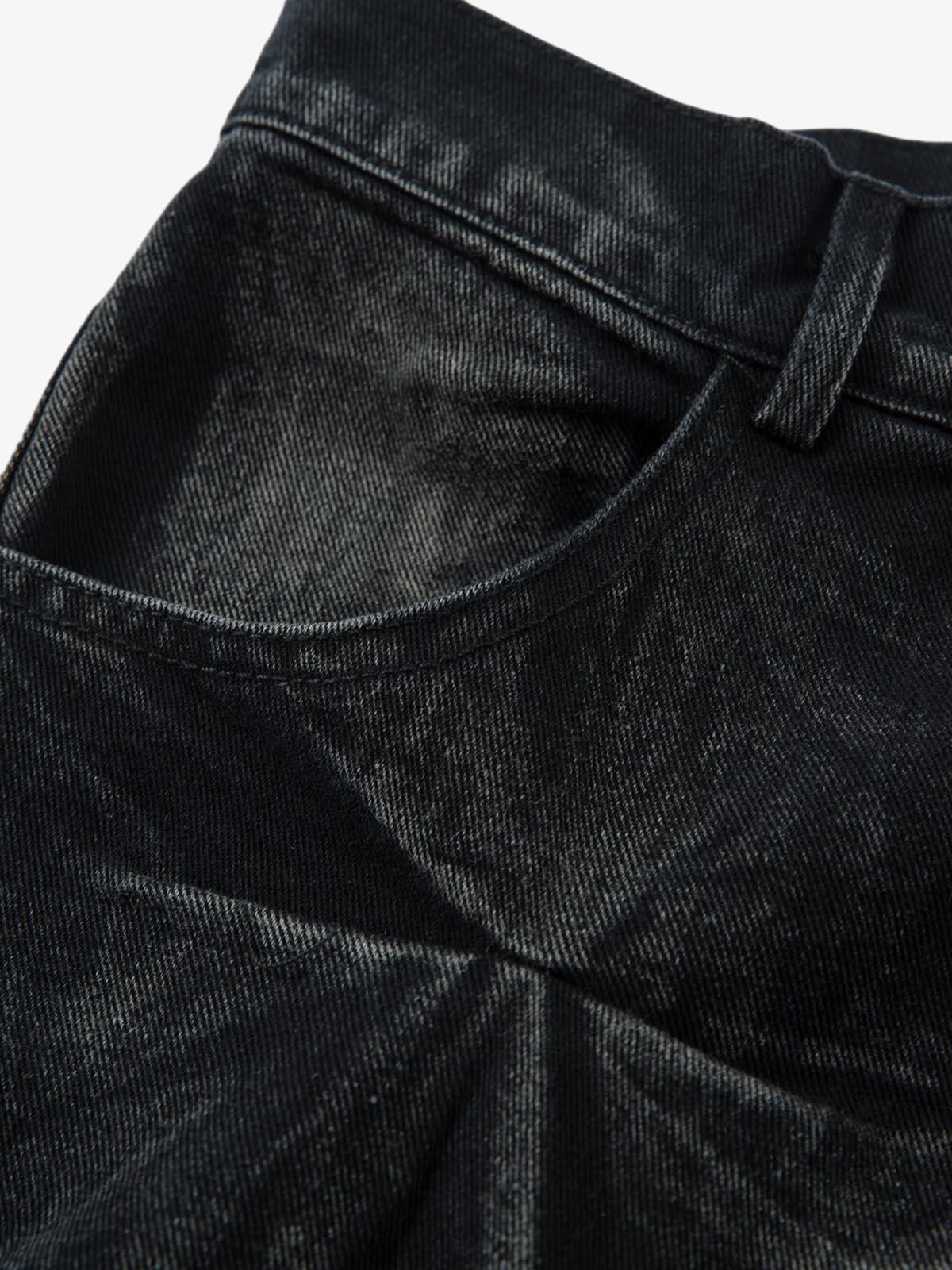 Heavy Washed Distressed Pleated Baggy Jeans - Image 7