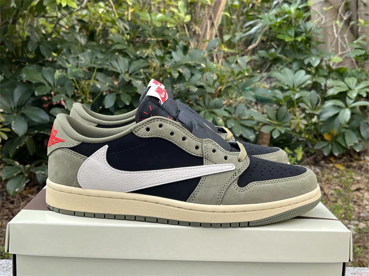Travis Scott x Air Jordan 1 Low OG Black Sail Medium Olive - Image 2